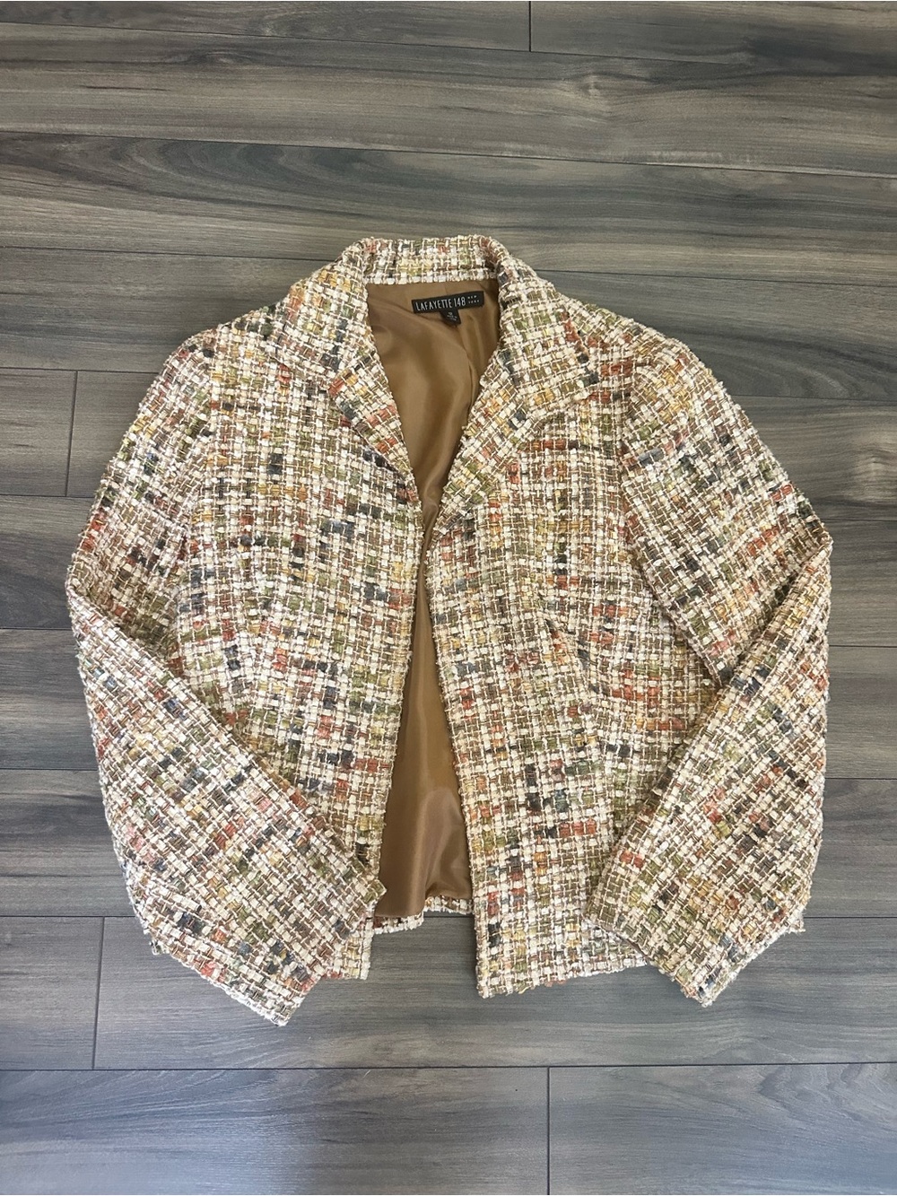 Lafayette 148 New York Multicolor Tweed Jacket in Tan, Cream & Olive